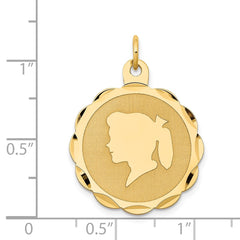 14k Girl Head on .013 Gauge Engravable Scalloped Disc Charm - 4