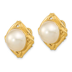 14k 13-14mm White Mabe Saltwater Cultured Pearl Omega Back Earrings - 2