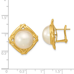 14k 13-14mm White Mabe Saltwater Cultured Pearl Omega Back Earrings - 2