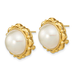 14k 13-14mm White Mabe Saltwater Cultured Pearl Omega Back Earrings - 3