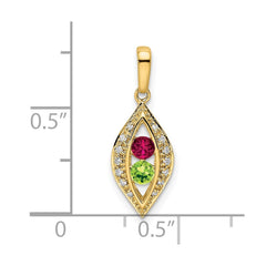 14K Family Jewelry Synthetic Stone & Diamond Set Pendant - 7