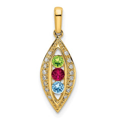 14K Family Jewelry Synthetic Stone & Diamond Set Pendant - 14