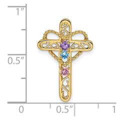 14k Genuine 3 Stone Mother's Cross Pendant