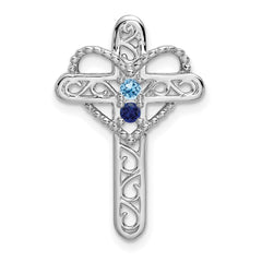 14k White Gold Synthetic Mother's Cross Pendant - 5