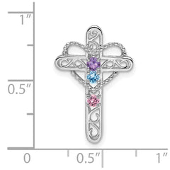 14k White Gold Synthetic Mother's Cross Pendant - 6