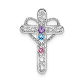 14k White Gold Synthetic Mother's Cross Pendant - 6