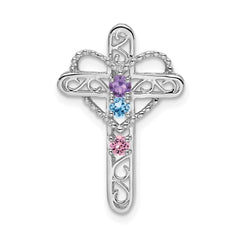 14k White Gold Synthetic Mother's Cross Pendant - 6