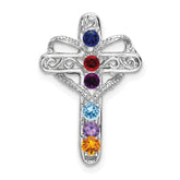 14k White Gold Synthetic Mother's Cross Pendant - 4