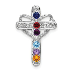 14k White Gold Synthetic Mother's Cross Pendant - 4