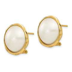 14k 14-15mm White Freshwater Cultured Mabe Pearl Omega Back Earrings - 2