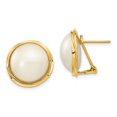 14k 14-15mm White Freshwater Cultured Mabe Pearl Omega Back Earrings - 2