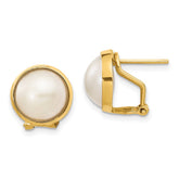 14k 10-11mm White Freshwater Cultured Mabe Pearl Omega Back Earrings