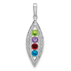 14K White Gold Family Jewelry Synthetic Stone & Diamond Set Pendant - 13
