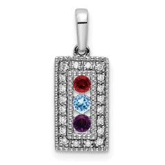 14K White Gold Family Jewelry Synthetic Stone & Diamond Set Pendant - 18
