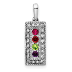 14K White Gold Family Jewelry Genuine Stone & Diamond Set Pendant - 17