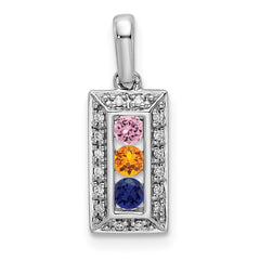 14K White Gold Family Jewelry Genuine Stone & Diamond Set Pendant - 12