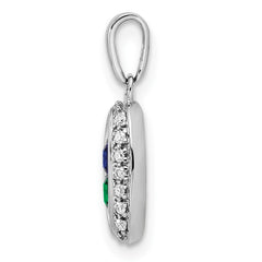 14K White Gold Family Jewelry Genuine Stone & Diamond Set Pendant - 13