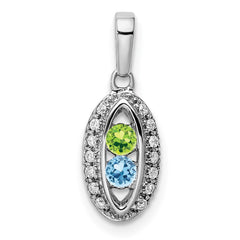 14K White Gold Family Jewelry Genuine Stone & Diamond Set Pendant - 13