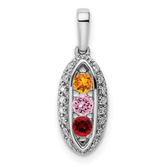14K White Gold Family Jewelry Genuine Stone & Diamond Set Pendant - 19