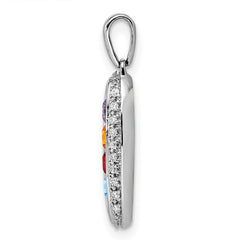 14K White Gold Family Jewelry Genuine Stone & Diamond Set Pendant - 20