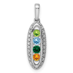 14K White Gold Family Jewelry Synthetic Stone & Diamond Set Pendant - 9