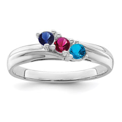 Sterling Silver Rhodium-plated Synthetic 3 Stone Mother's Ring - 27