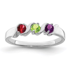 Sterling Silver Rhodium-plated Synthetic 3 Stone Mother's Ring - 105