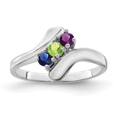Sterling Silver Rhodium-plated Synthetic 3 Stone Mother's Ring - 117