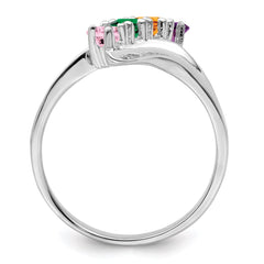 Sterling Silver Rhodium-plated Synthetic 4 Stone Mother's Ring - 97