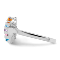 Sterling Silver Rhodium-plated Synthetic 5 Stone Mother's Ring - 4