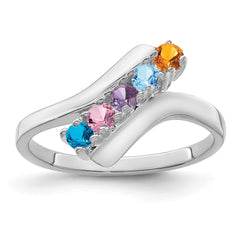Sterling Silver Rhodium-plated Synthetic 5 Stone Mother's Ring - 8