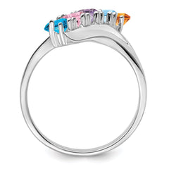 Sterling Silver Rhodium-plated Synthetic 5 Stone Mother's Ring - 10
