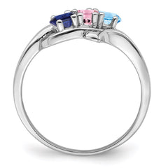 Sterling Silver Rhodium-plated Synthetic 3 Stone Mother's Ring - 7