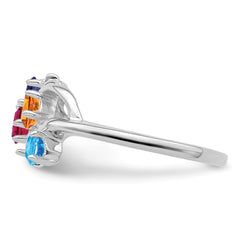 Sterling Silver Rhodium-plated Synthetic 4 Stone Mother's Ring - 10