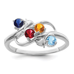 Sterling Silver Rhodium-plated Synthetic 4 Stone Mother's Ring - 11
