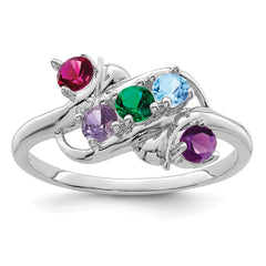 Sterling Silver Rhodium-plated Synthetic 5 Stone Mother's Ring - 12