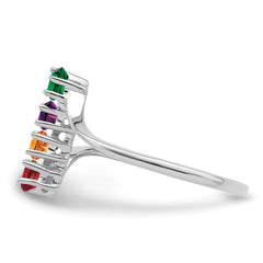 14k White Gold Synthetic Family Jewelry Ring - 13