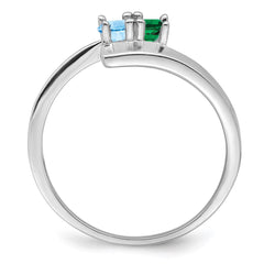 Sterling Silver Rhodium-plated Synthetic 2 Stone Mother's Ring - 109