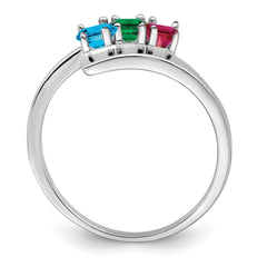 Sterling Silver Rhodium-plated Synthetic 3 Stone Mother's Ring - 36