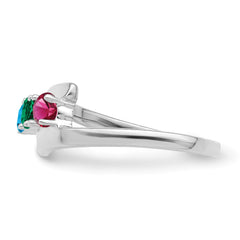 Sterling Silver Rhodium-plated Synthetic 3 Stone Mother's Ring - 119