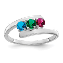 Sterling Silver Rhodium-plated Synthetic 3 Stone Mother's Ring - 119