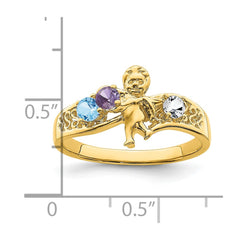 14k Genuine 3 Stone Mother's Ring - 9