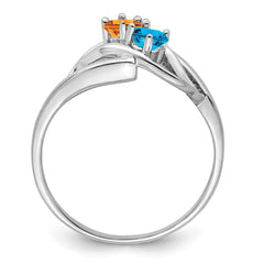 Sterling Silver Rhodium-plated Synthetic 2 Stone Mother's Ring - 24