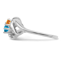 Sterling Silver Rhodium-plated Synthetic 2 Stone Mother's Ring - 21