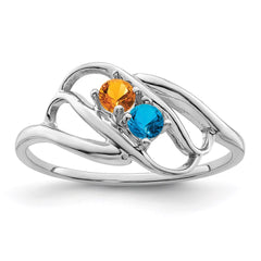 Sterling Silver Rhodium-plated Synthetic 2 Stone Mother's Ring - 16