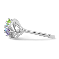 Sterling Silver Rhodium-plated Synthetic 3 Stone Mother's Ring - 50