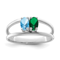 Sterling Silver Rhodium-plated Synthetic 2 Stone Mother's Ring - 14