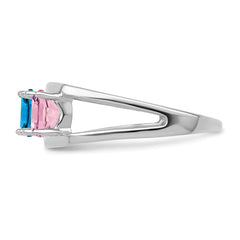 Sterling Silver Rhodium-plated Synthetic 4 Stone Mother's Ring - 18