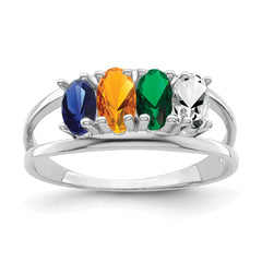 Sterling Silver Rhodium-plated Synthetic 4 Stone Mother's Ring - 17
