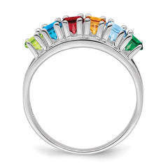 Sterling Silver Rhodium-plated Synthetic 6 Stone Mother's Ring - 16